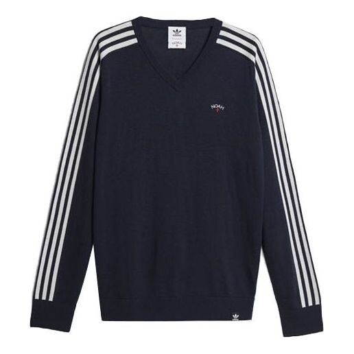 

Свитер men's originals x noah crossover v-neck embroidered logo side stripe v neck wool sweater legendary ink blue Adidas, черный