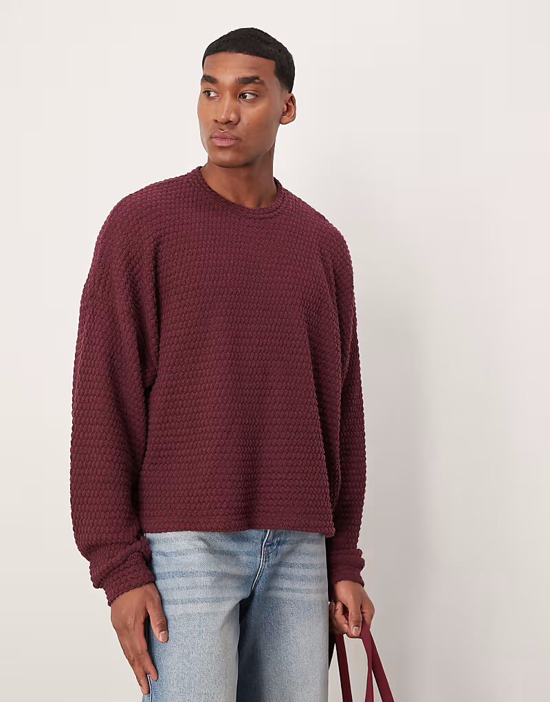 

Джемпер свободного кроя ASOS DESIGN очень свободного кроя с эффектом вязки бордового цвета