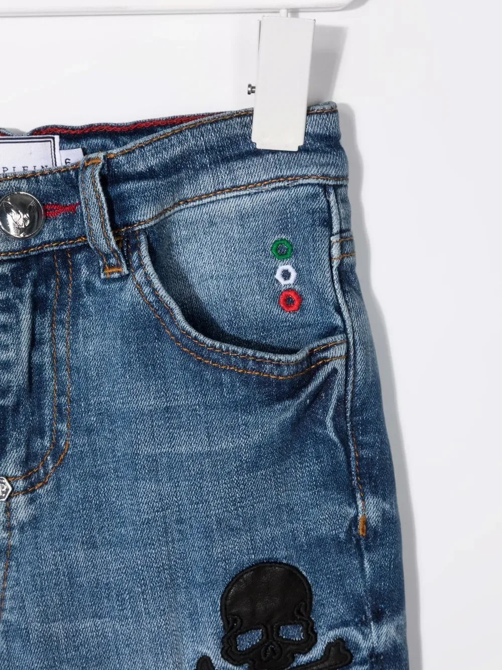 Джинсы с нашивкой в виде черепа Philipp Plein Junior, синий — фото 3