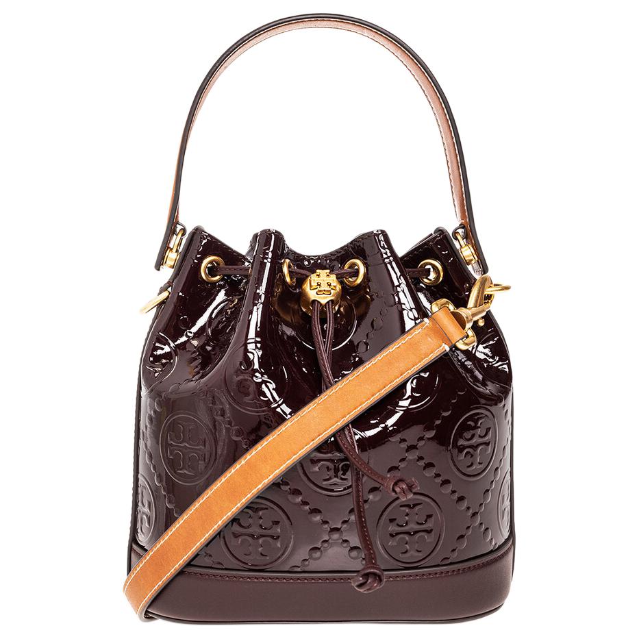 

TORY BURCH Сумка-тоут Monogram с тиснением из лакированной кожи с кожаной отделкой, женская, бордовый