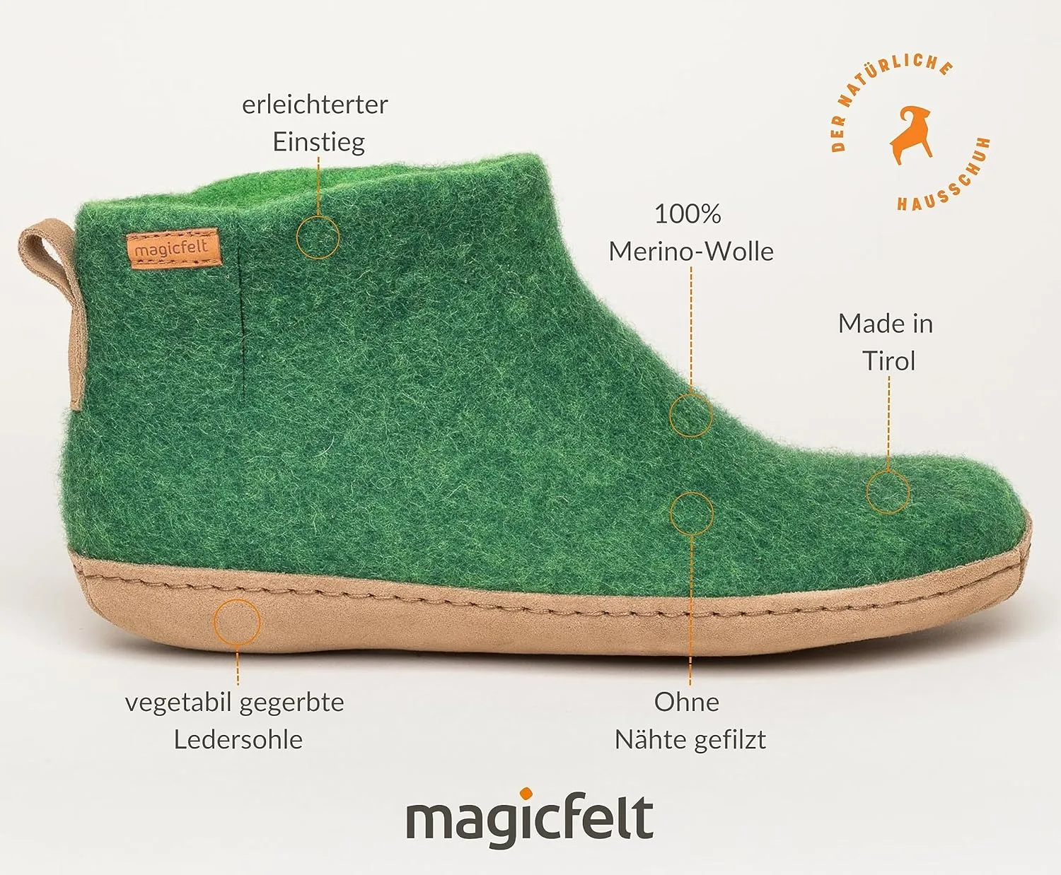 Войлочные тапочки Magicfelt Hat EO 730 из чистой мериносовой шерсти - для женщин и мужчин Туфли из шерсти на кожаном каблуке и анатомической подставке, цвет Jungle — фото 3