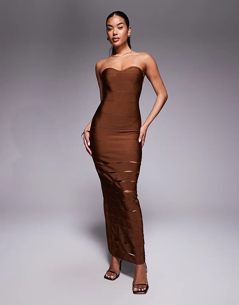 

Платье-бандо миди ASOS DESIGN с вырезами шоколадного цвета