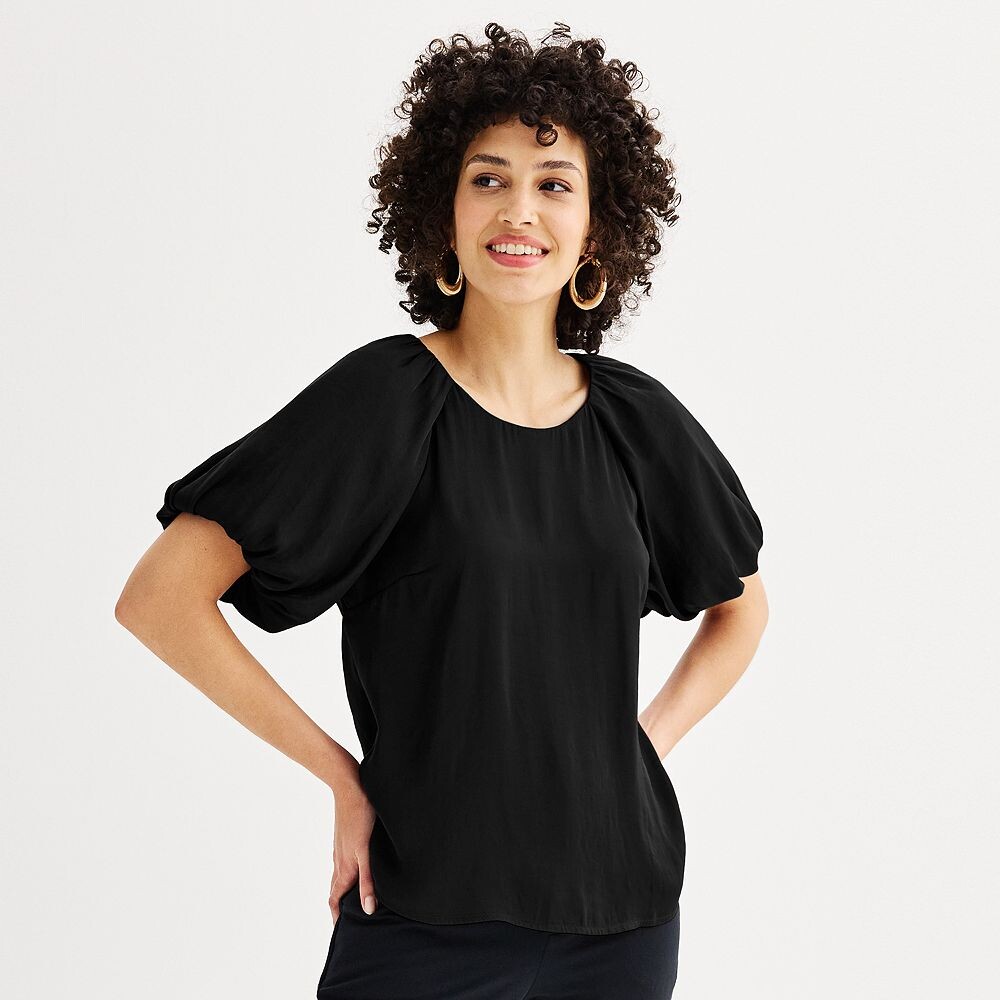 

Женская шелковистая блузка с короткими рукавами Nine West, цвет Mineral Black