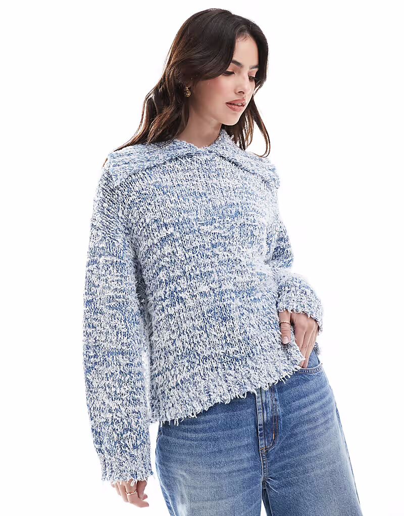 

Вязаный джемпер с воротником ASOS DESIGN из крученой пряжи синего цвета