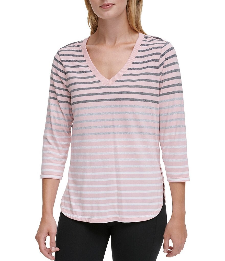 

DKNY Sport Трикотажная футболка из эластичного джерси с v-образным вырезом и рукавами 3/4, мультиколор
