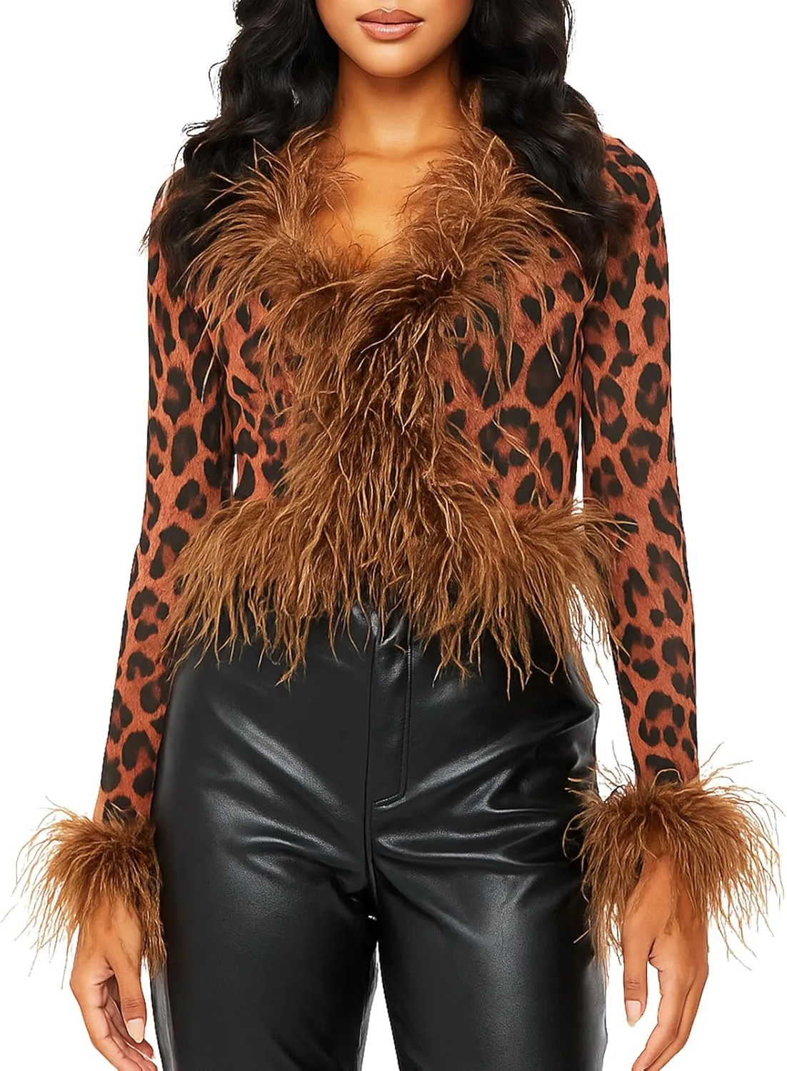 

LVCOMEFF топ-кроп с отделкой из страусиных перьев, сетчатый, черный