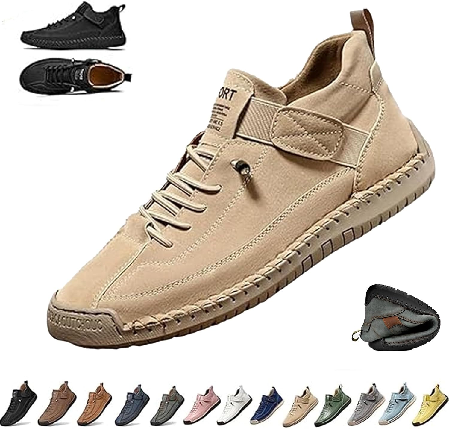 

Женские ручной работы кожаные ортопедические комфортные туфли, унисекс удобные ортопедические кроссовки, мужские слипоны для ходьбы Ghtrhsb, бежевый