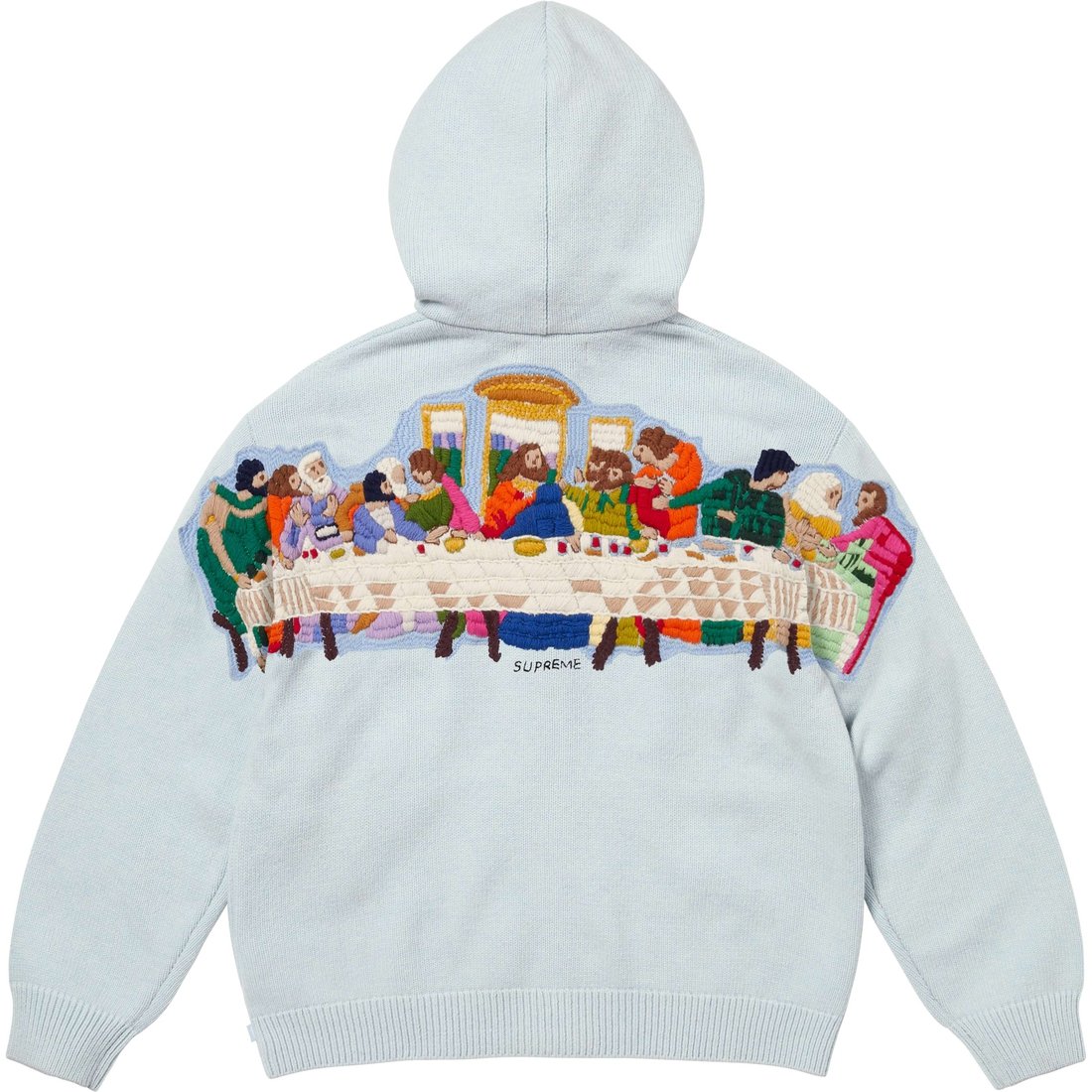 

Свитшот с капюшоном и молнией с вышивкой «Тайная вечеря» Supreme, светло-голубой