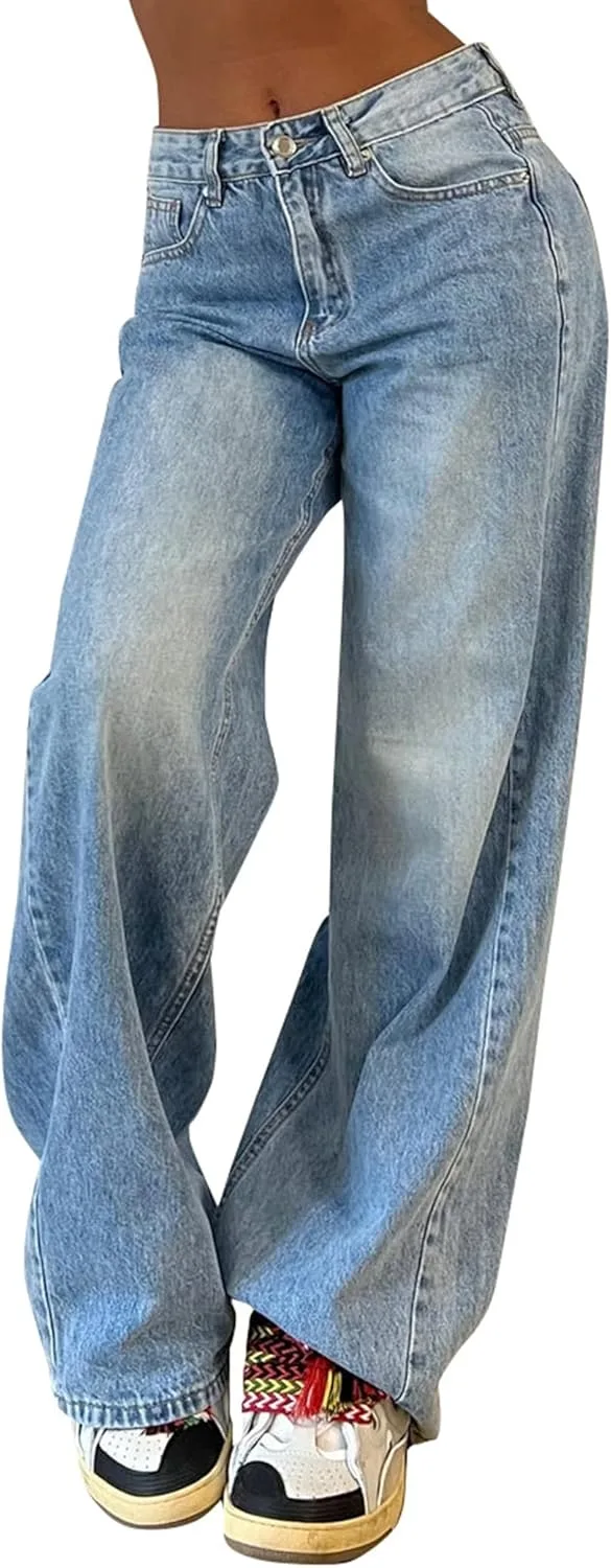 

Женские джинсы baggy loose boyfriend wide leg casual denim high waist y2k 90s vintage Peakpride