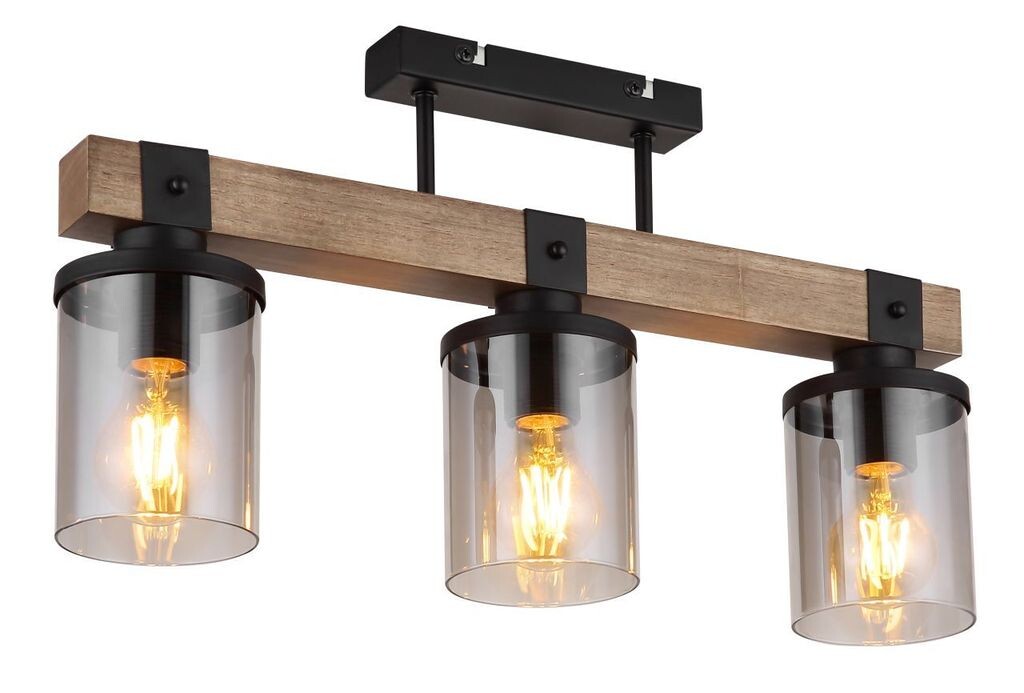 

Потолочный светильник Globo Lighting металл черный матовый, дерево темно-коричневое, стекло дымчатое, кабель ПВХ черный, направление света: вниз, ДхШхВ: 520x100x286 мм, без 3x E27 60Вт 230В.