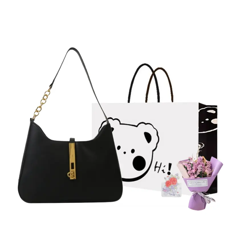 

NX DOUGHNUT Женская наплечная сумка через плечо, Black+Exclusive Shopping Bag+Greeting Card+Dried Flower