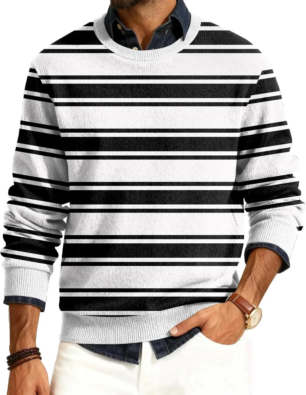 

Мужской вязаный свитер легкий с длинным рукавом