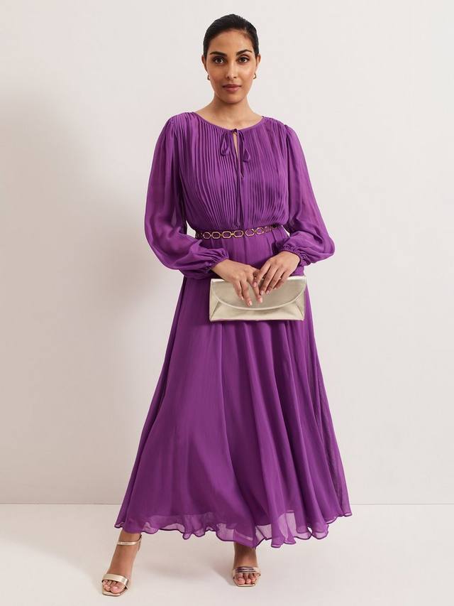 

Миниатюрное платье макси с плиссированным лифом и поясом от amal Phase Eight, цвет Mid Purple