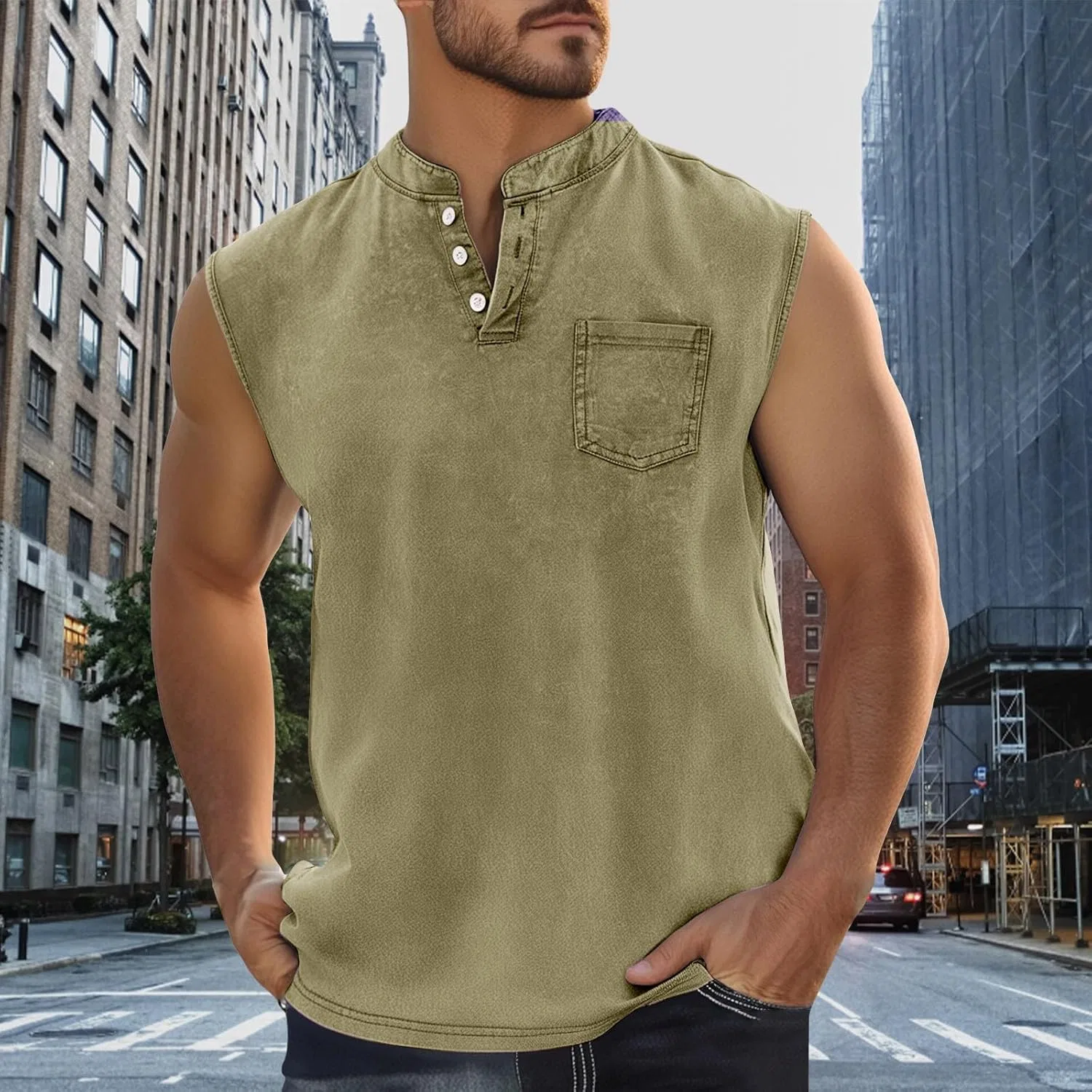 Майка мужская Acid Washed Cotton, Generic, Khaki — фото 3