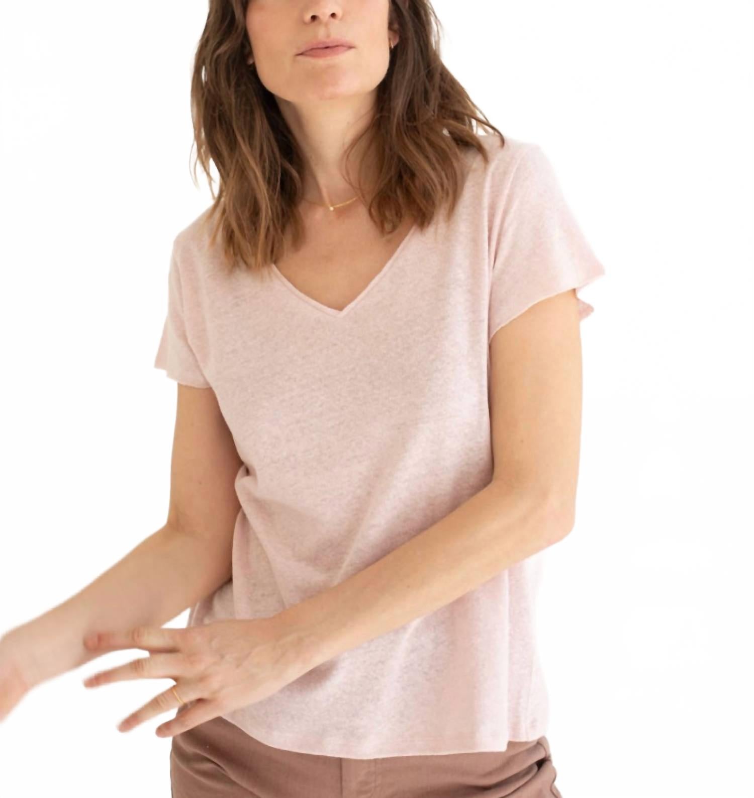 

Розовая базовальная льняная футболка Mus & Bombon