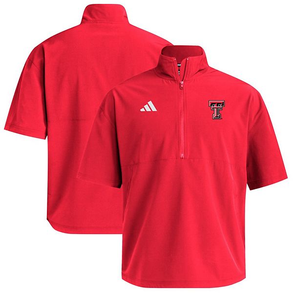 Мужская красная футболка Texas Tech Red Raiders с коротким рукавом и молнией на четверть Adidas — фото 2
