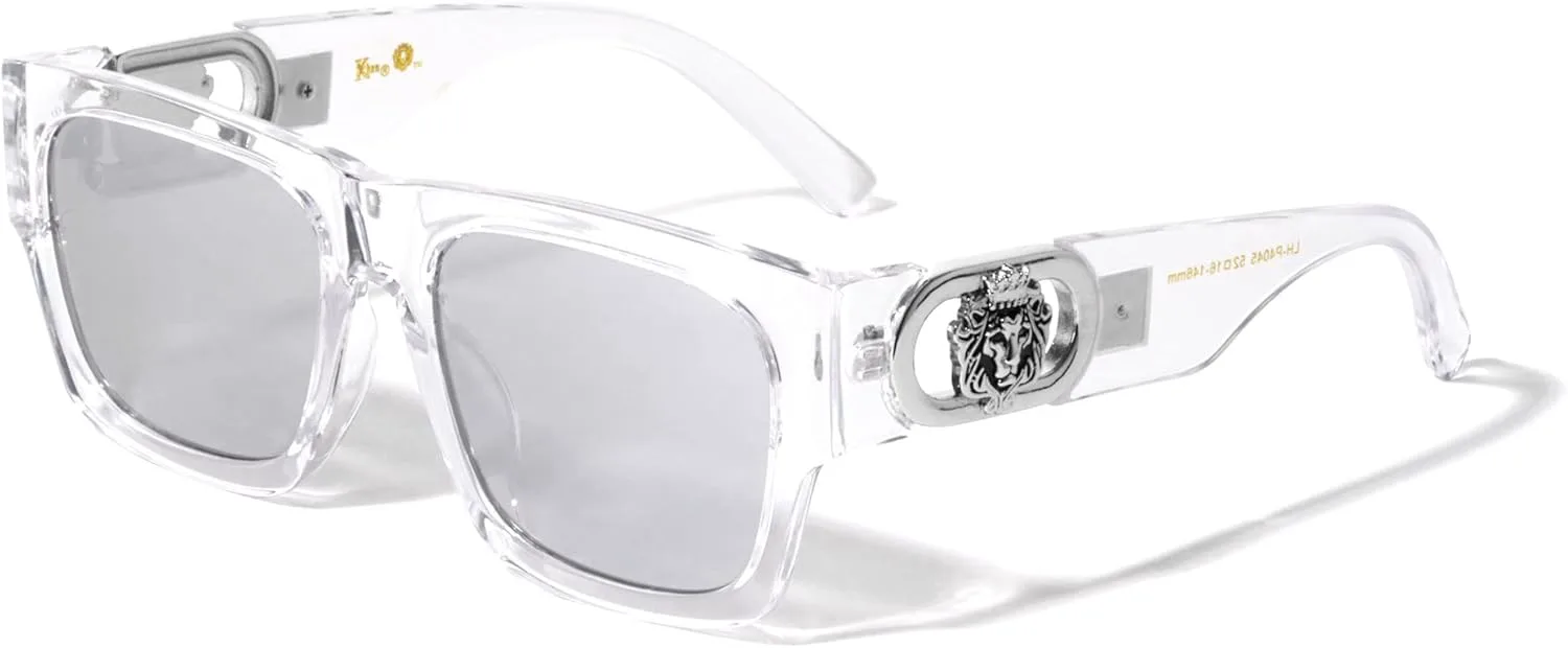 

Солнцезащитные очки Kleo Monument - классические квадратные солнцезащитные очки в стиле хип-хоп с плоской верхней частью и медальоном в виде головы льва, Clear