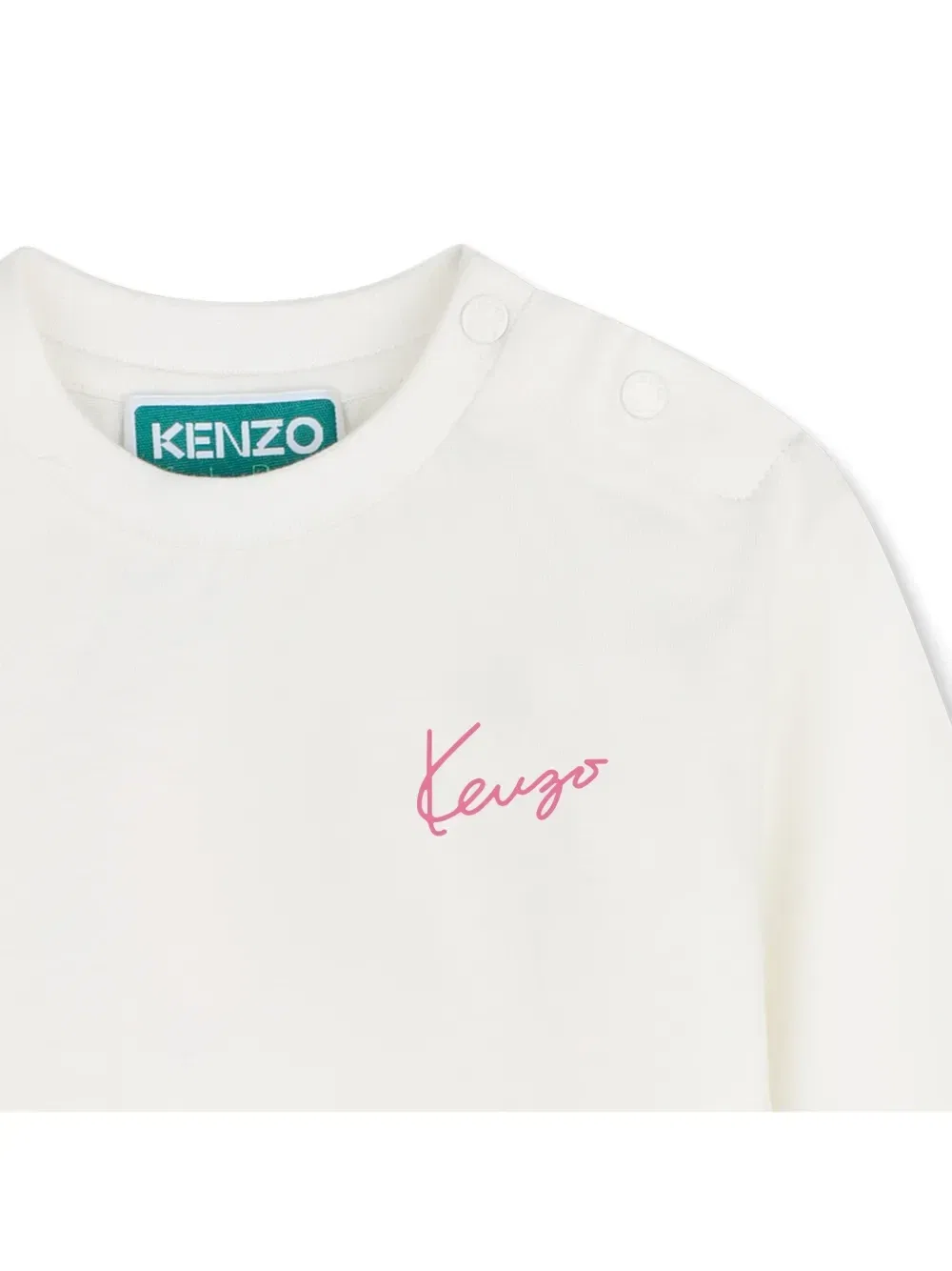 Футболка с цветочным принтом и вышитым логотипом Kenzo Kids, бежевый — фото 3