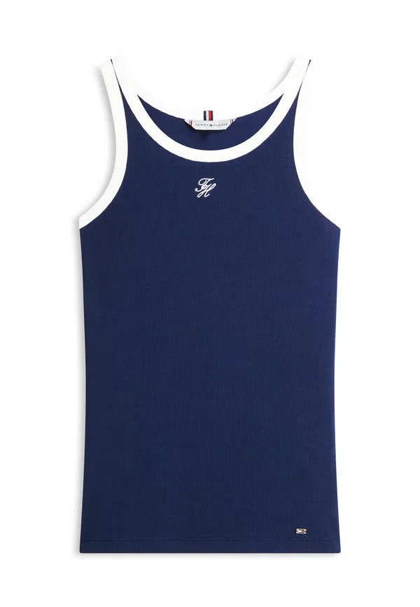 Облегающая майка с контрастной отделкой в рубчик Tommy Hilfiger, Dark Night Navy — фото 4