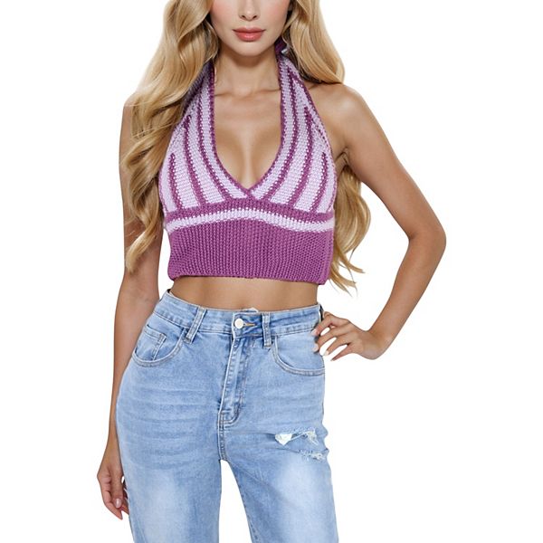 

Женский полосатый вязаный топ-бюстье с глубоким V-вырезом Anna-Kaci, Purple