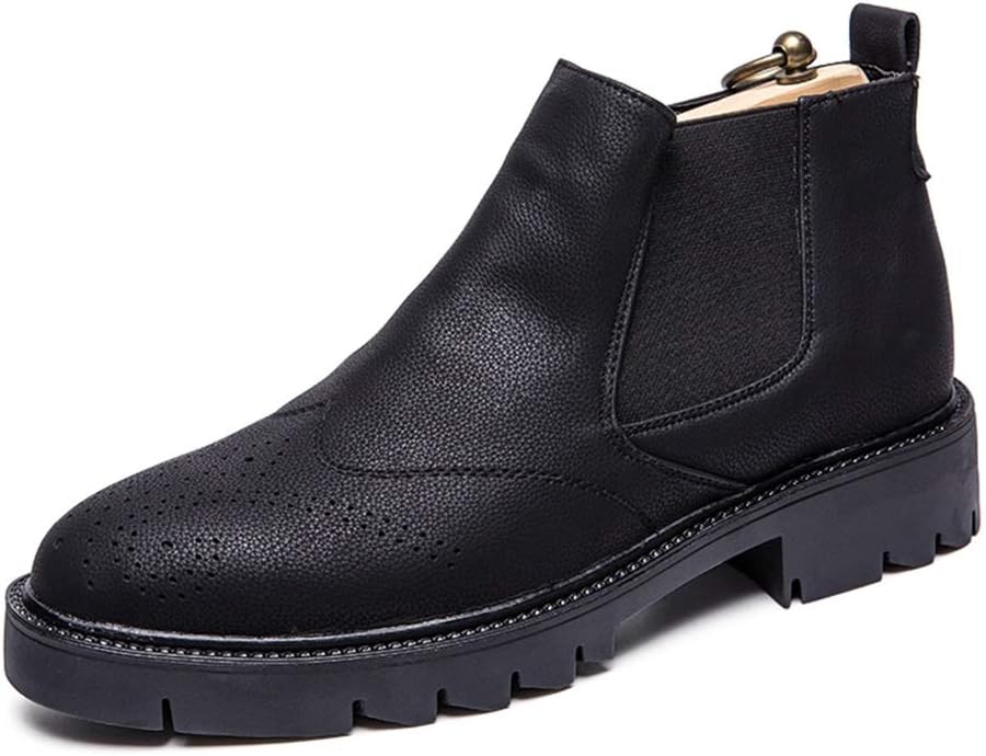 

Мужские ботинки челси с круглым носком, перфорацией, тиснением на мыске, застежкой-молнией, кожаные, без шнурков, водонепроницаемые, стильные Xjsdjhount, черный