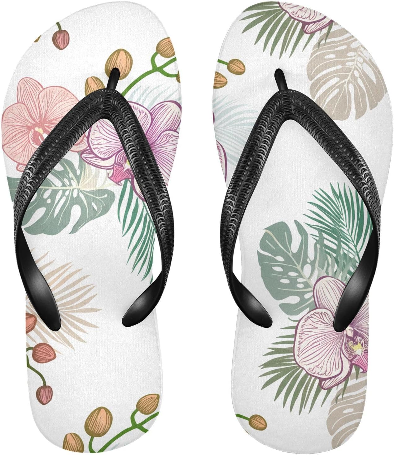 

Мужские пляжные шлепанцы Monstera Orchid белые с резиновой подошвой, нескользящие летние тапочки для душа и прогулок Sinestour