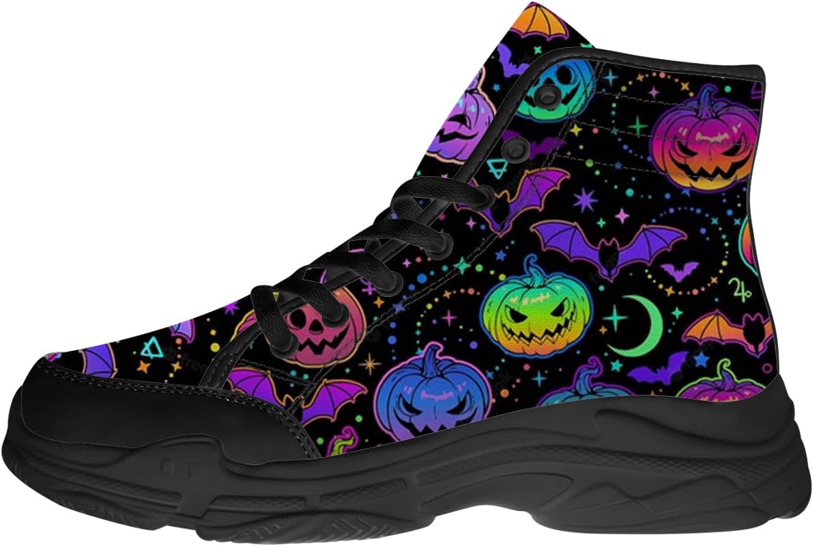 

Высокие кеды на Хэллоуин для женщин и мужчин, на шнуровке, на платформе, подарки для нее и для него Generic, 3106 Pumpkin Bats Colorful