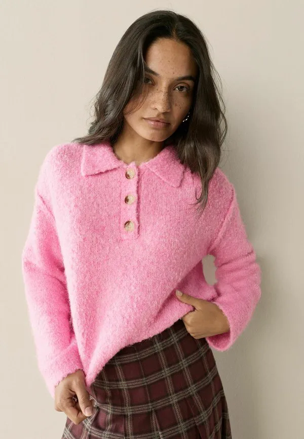 Рубашка-Поло с длинным рукавом из букле стандартного кроя Next, Bright Pink