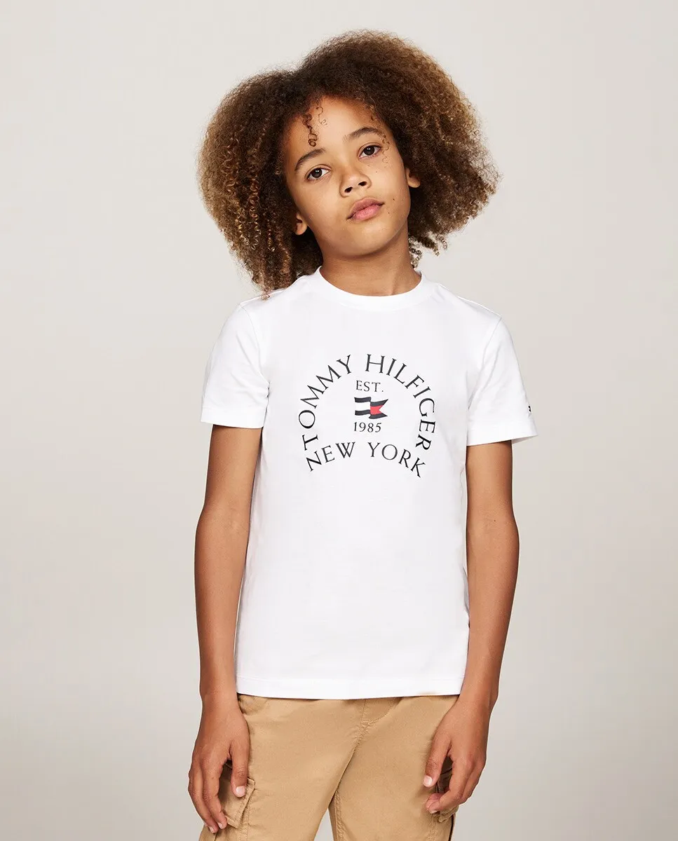 

Футболка для мальчика с короткими рукавами и круглым вырезом Tommy Hilfiger, белый