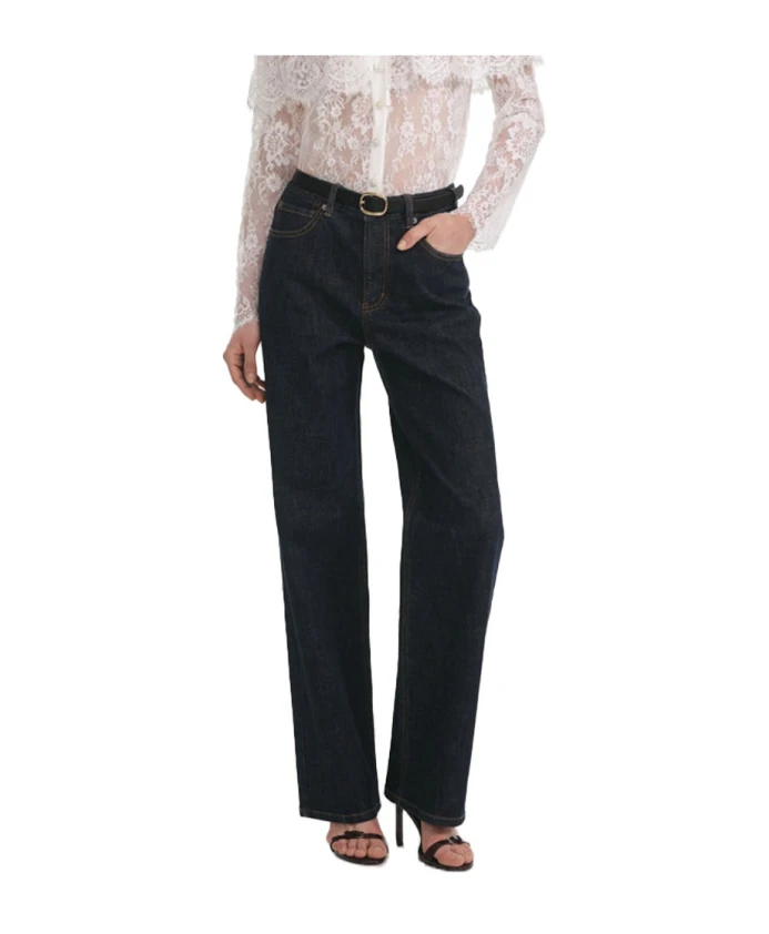 

Элегантные темно-синие расклешенные джинсы с высокой талией Self Portrait, синий