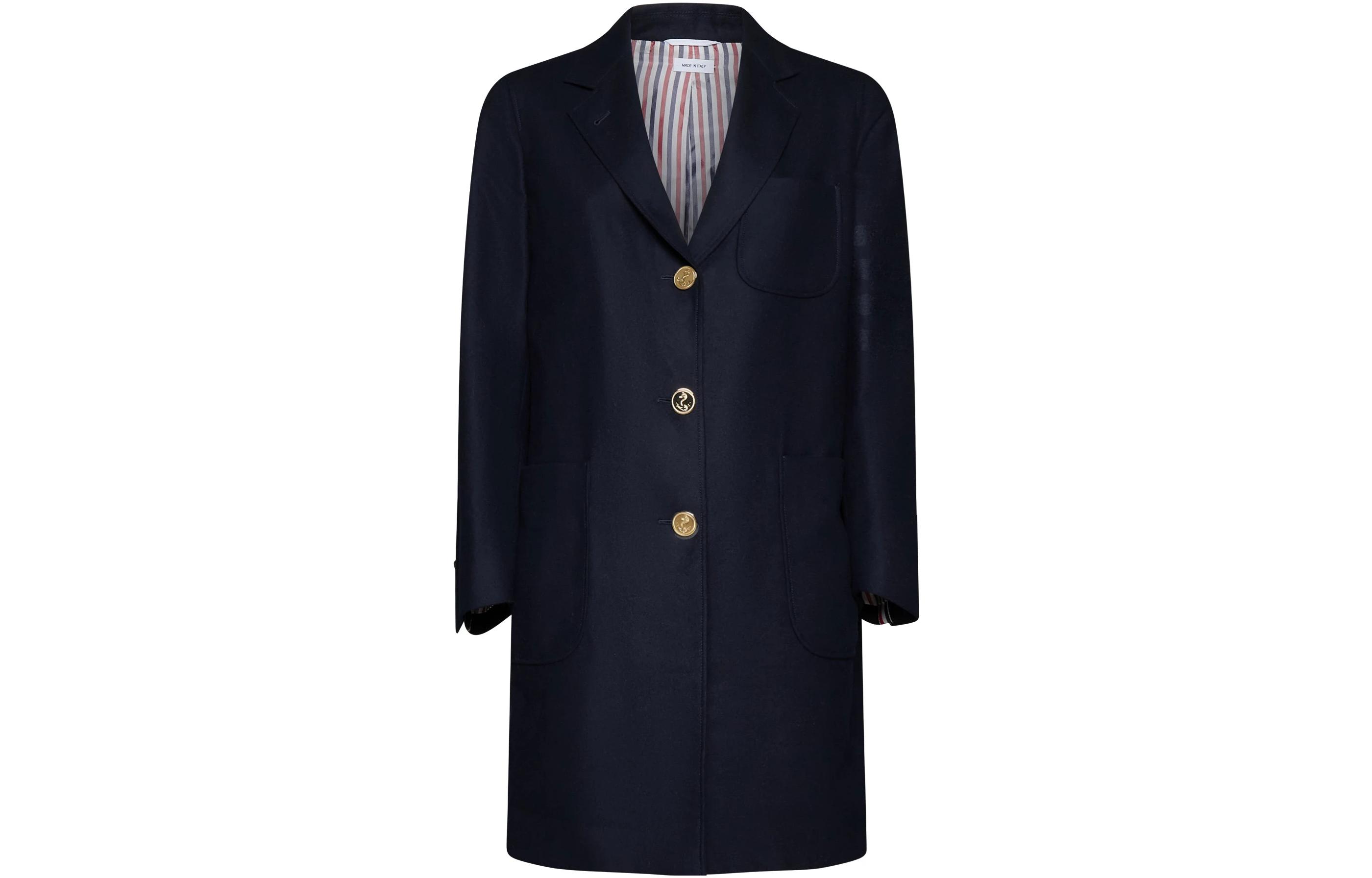 

Однобортное пальто с боковыми полосками THOM BROWNE, Marine Blue