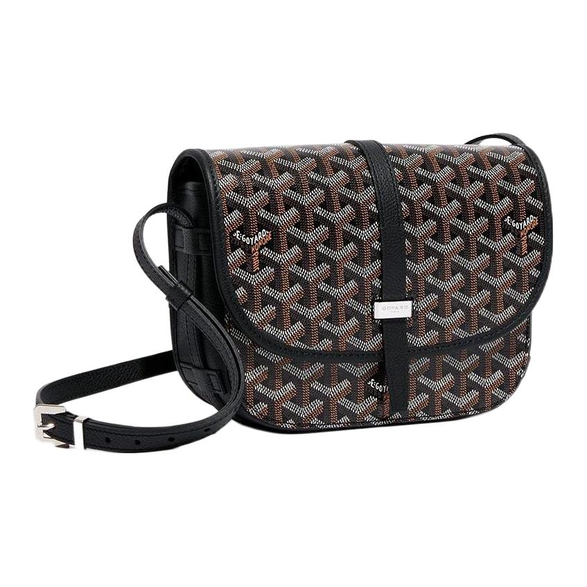 

Belvédère Холщовая сумка-мессенджер с кожаным клапаном, через плечо, унисекс GOYARD, черный