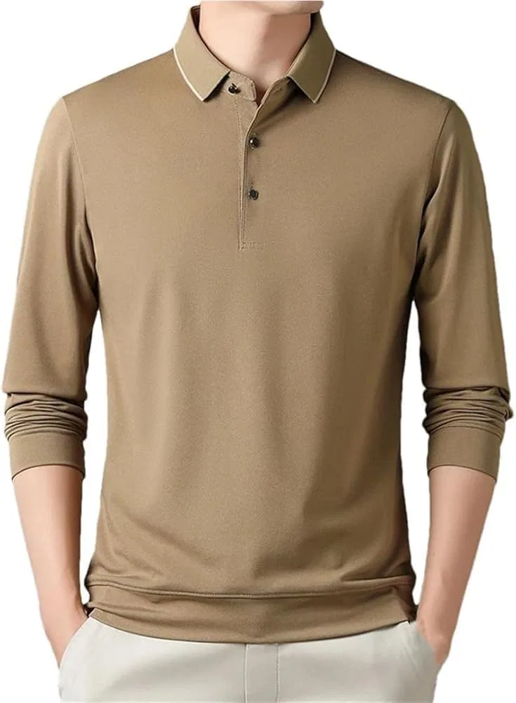 Спортивное поло с длинным рукавом, мужское, дышащее, хлопковое, Khaki9