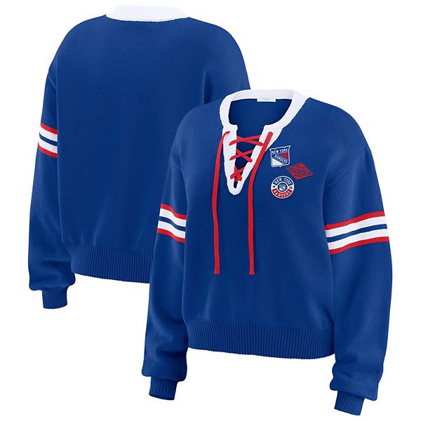 

Женский синий свитер New York Rangers с кружевной застежкой Wear By Erin Andrews