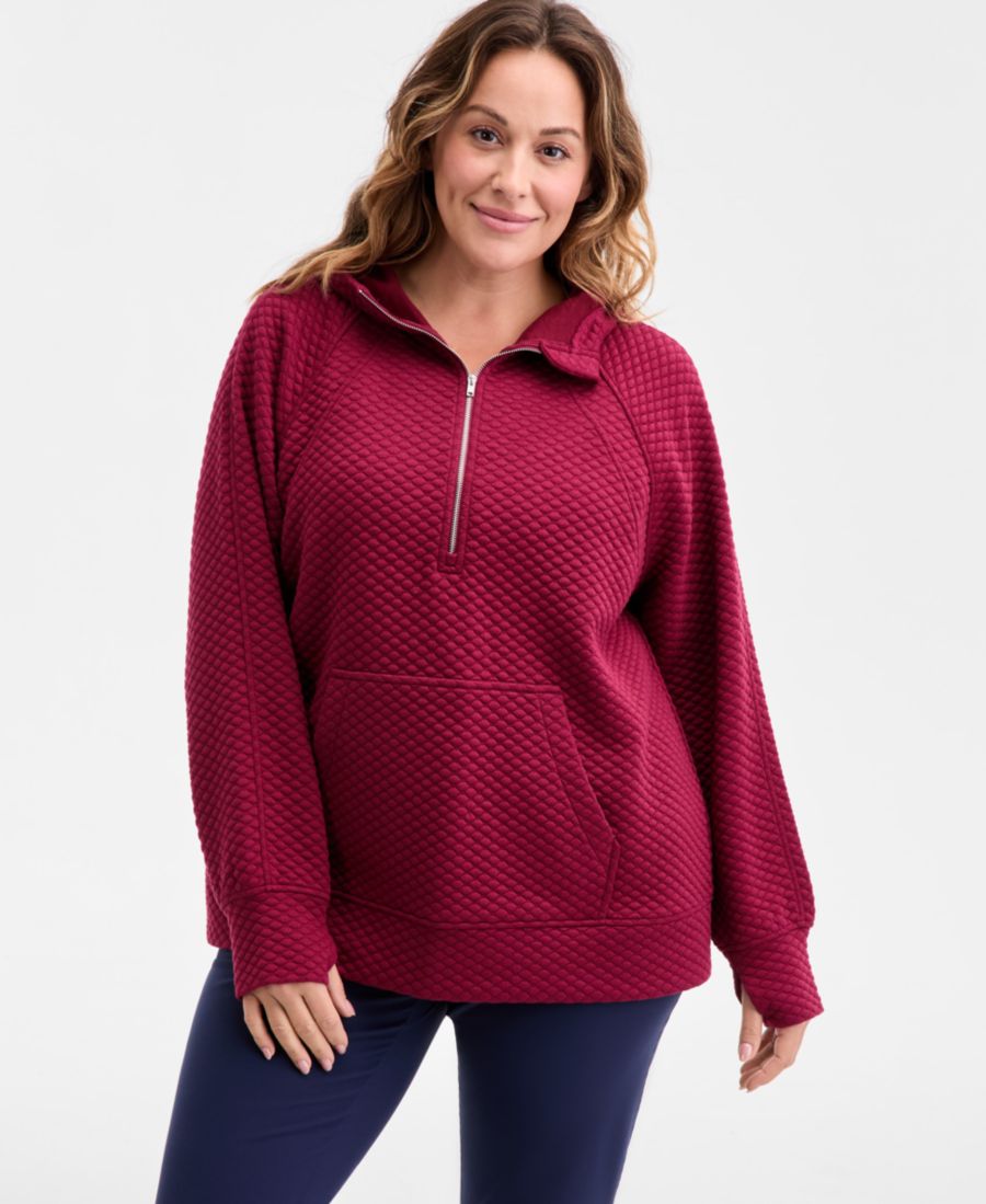 

Стеганая толстовка большого размера с застежкой-молнией до середины груди, эксклюзивно для Macy's ID Ideology, Red Shiraz