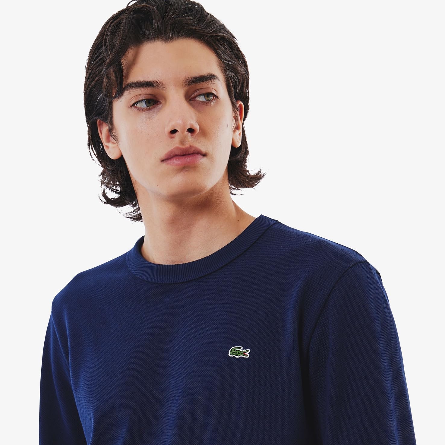 Мужская классическая футболка с длинным рукавом и объемным пике от LACOSTE (Официальная версия), темно-синий — фото 3