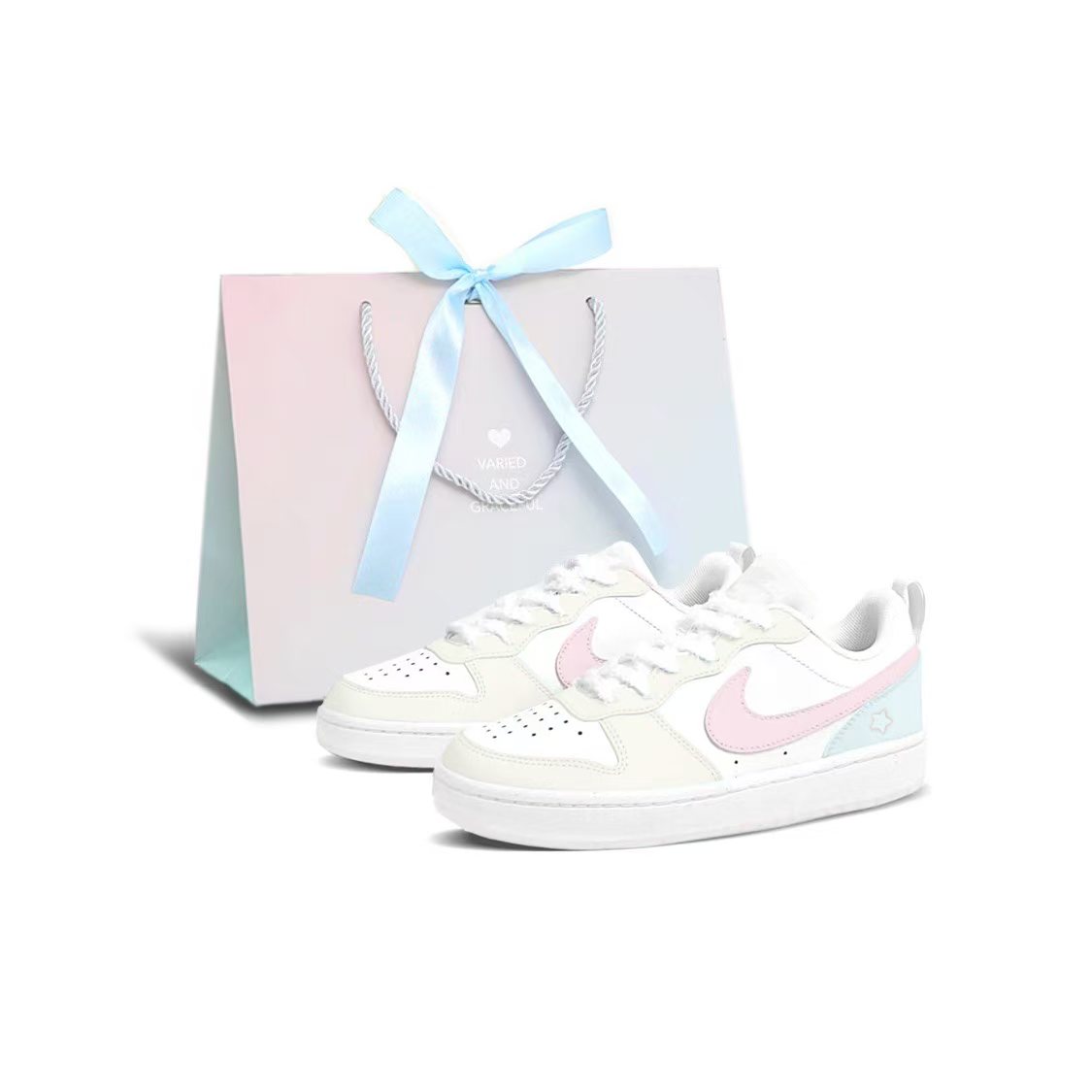 

Nike Court Borough Leather Abrasion Resistant Breathable Slip Resistant Low top Skateboard Shoes Yellow Blue Pink