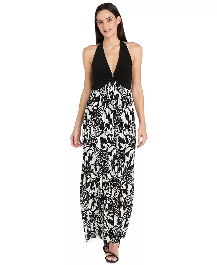 

Женское макси-платье с принтом и бретельками через шею R & M Richards