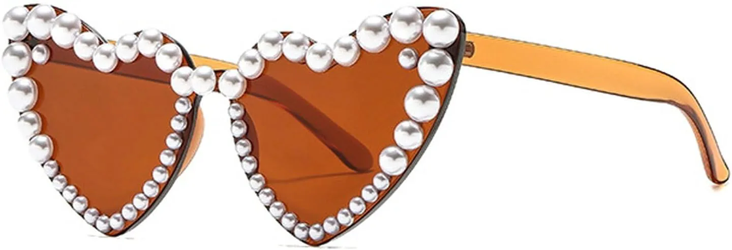

Солнцезащитные очки Laureles без оправы в форме сердца с жемчужными вставками для женщин, винтажные солнцезащитные очки в стиле Y2K, для отдыха на природе и пляже, C3