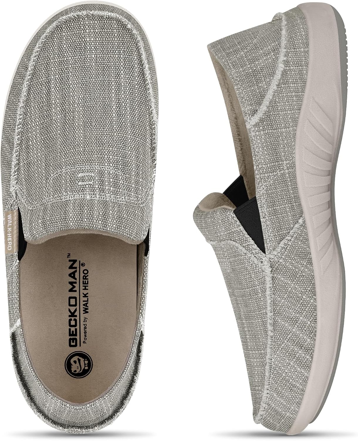 

Мужские слипоны, мужские лоферы из ткани с поддержкой свода стопы, ортопедические мужские мокасины при плантарном фасците, обувь для дома и улицы для облегчения боли Walk Hero Comfort And Support, серый