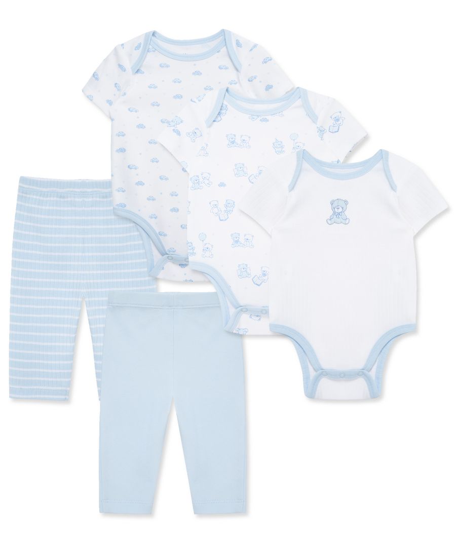 

Комплект из 5 предметов: боди и штанишки из хлопка с изображением медвежат для мальчиков Little Me, Blue