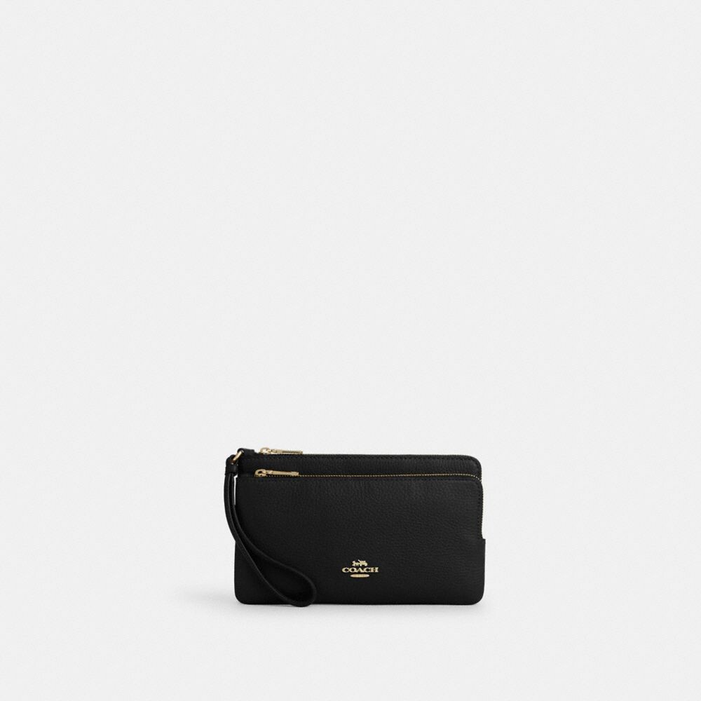 

Большой кошелек COACH Double Zip, золотой/черный