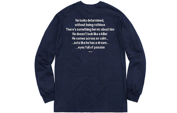Футболка fw18 the killer l/s tee navy bloody twins chow yun fat chest printing long sleeves navy blue Supreme, синий — фото 2