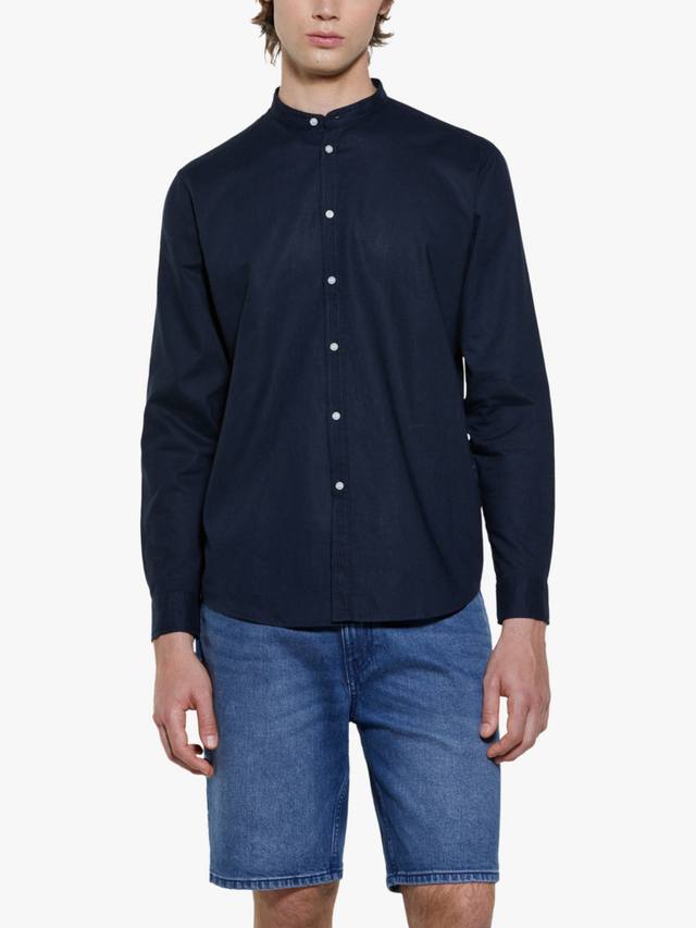 

Рубашка с воротником-стойкой из смеси льна и хлопка SISLEY, Blue