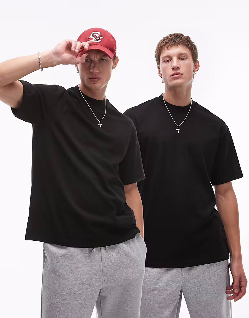 

Topman, 2 футболки свободного кроя черного цвета