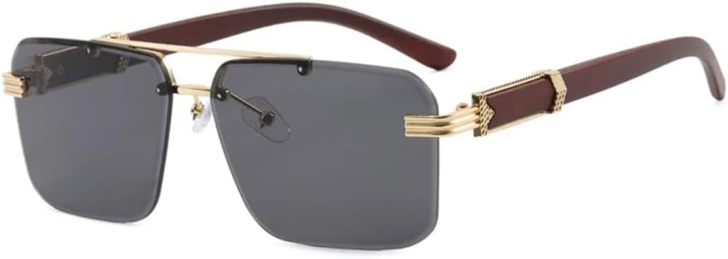 

Винтажные солнцезащитные очки без оправы с двойной перемычкой для женщин, модные, роскошные, для вождения, мужские, с защитой от УФ-излучения UV400 VVTWSSW, Brown Gray