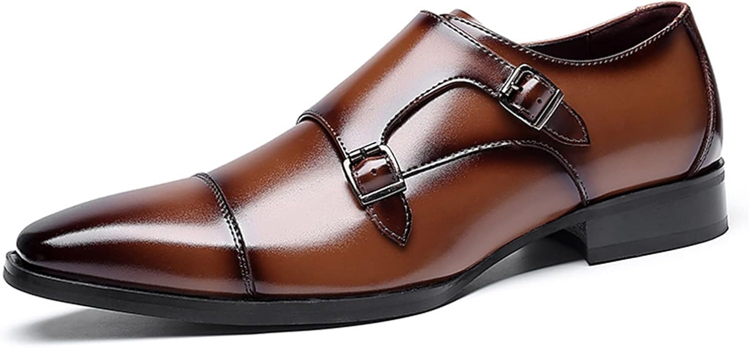 

Мужские туфли оксфорды: шнуровка, гладкий носок, двойной ремешок монк, кожаные, с противоскользящей резиновой подошвой, для вечеринок Xjsdjhount, коричневый