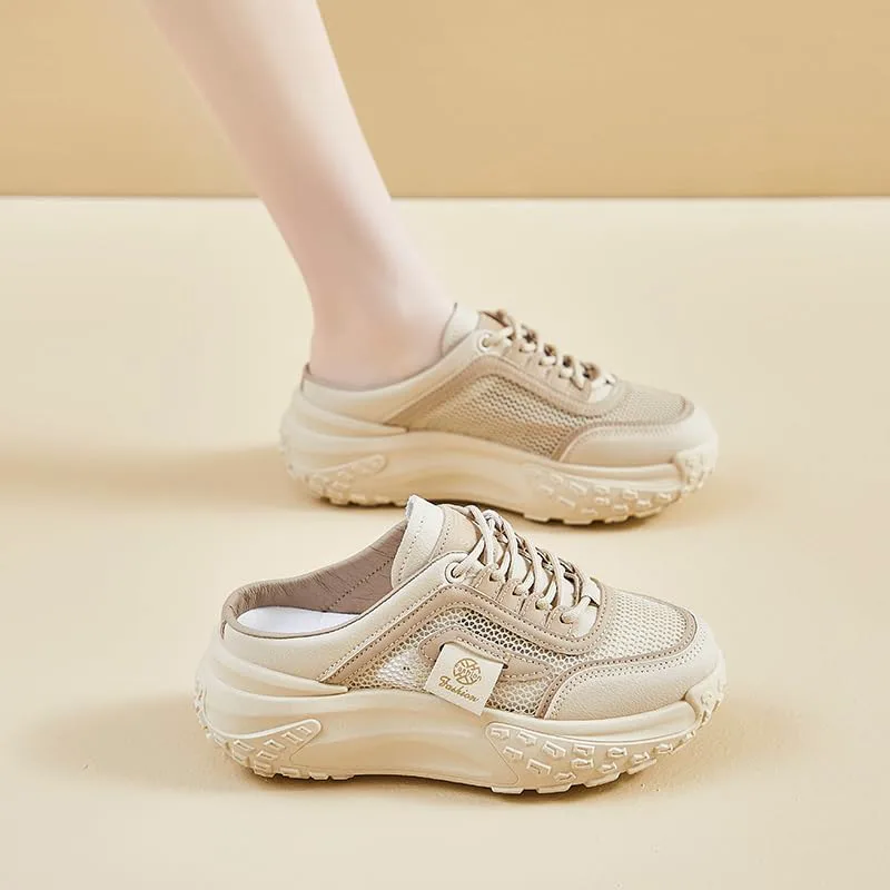 Women's Fashion Platform Slippers, Casual Mesh Сандалии, Versatile Thick Sole Flats, Breathable Summer Outdoor Shoes Hhhchpm, хаки — фото 2