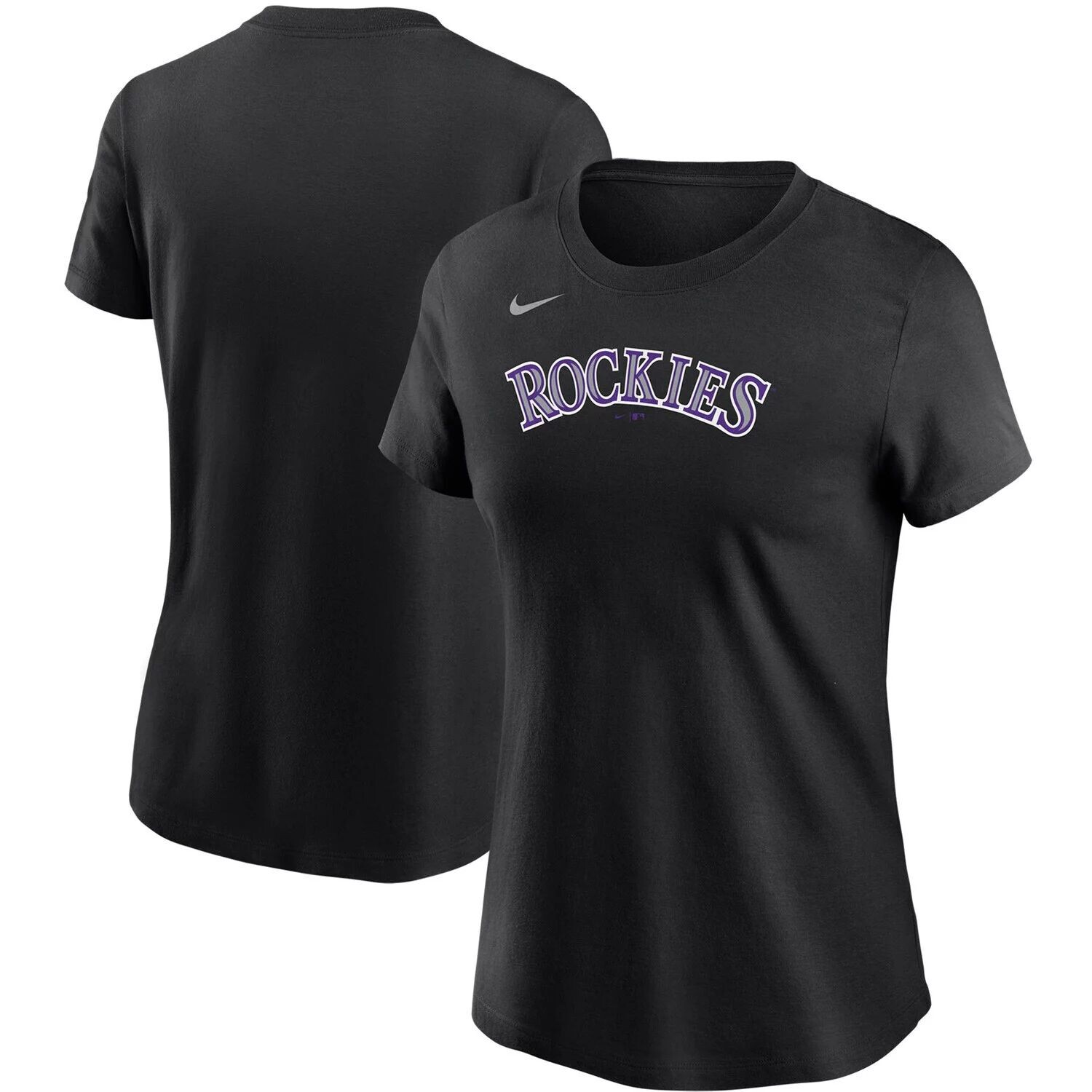 

Женская черная футболка с надписью Nike Colorado Rockies Nike, Черный, Женская черная футболка с надписью Nike Colorado Rockies Nike