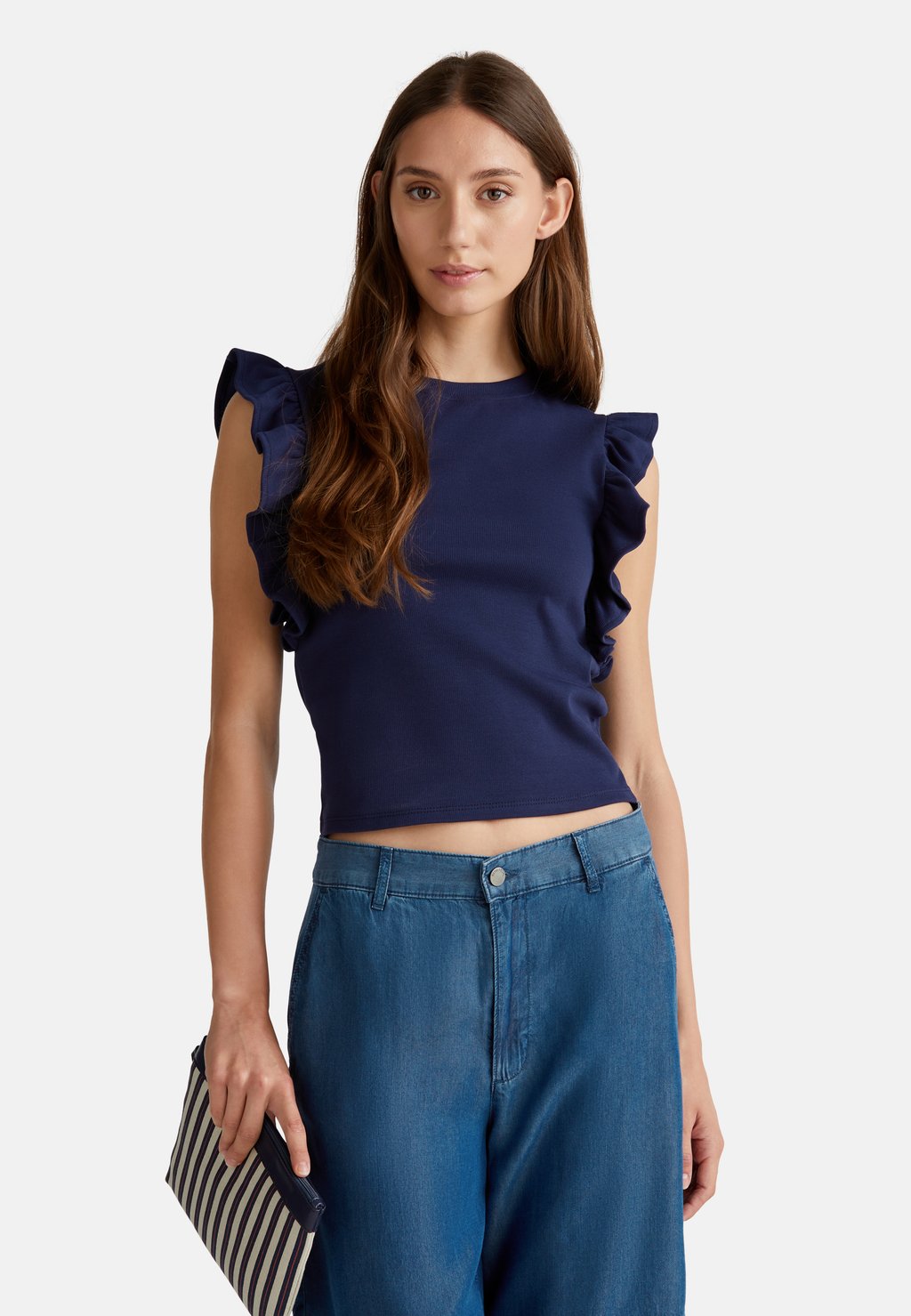 

Футболка с принтом SLIM FIT WITH ROUCHES United Colors of Benetton, синий